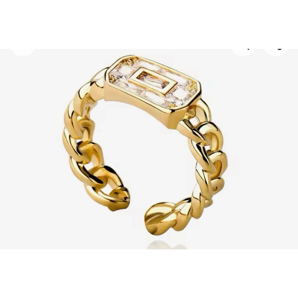 Unisex 14k Gold Filled Chain Rectangle Simulated‎ Diamond Ring, Adjustable NEW